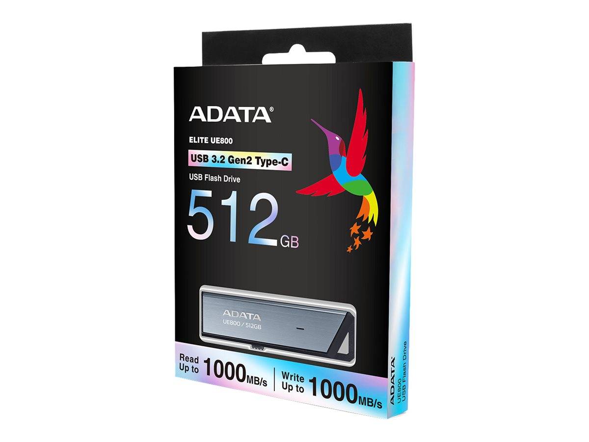 ADATA Elite UE800 512GB USB 3.2 Gen 2 Type-C USB-Speicherstick Einzelhandelsverpackung mit Lese- und Schreibgeschwindigkeiten bis zu 1000 MB/s.