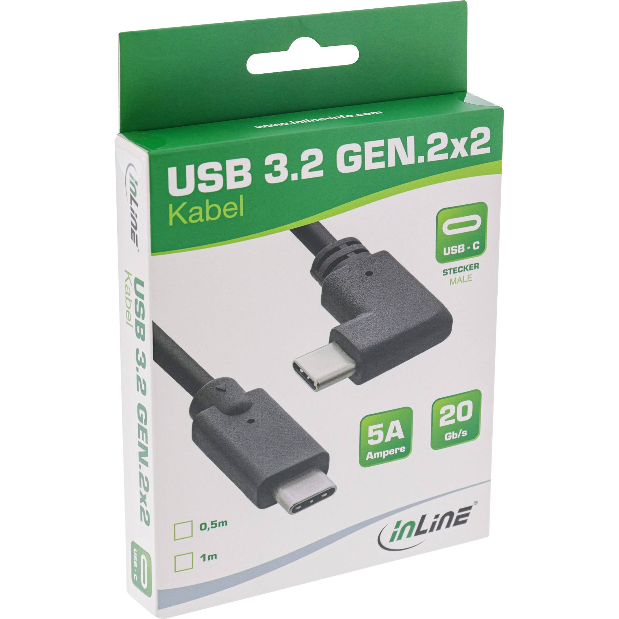 INLINE - USB 3.2 Gen.2 Kabel - USB-C Stecker/Stecker gewinkelt - schwarz - 0,5m