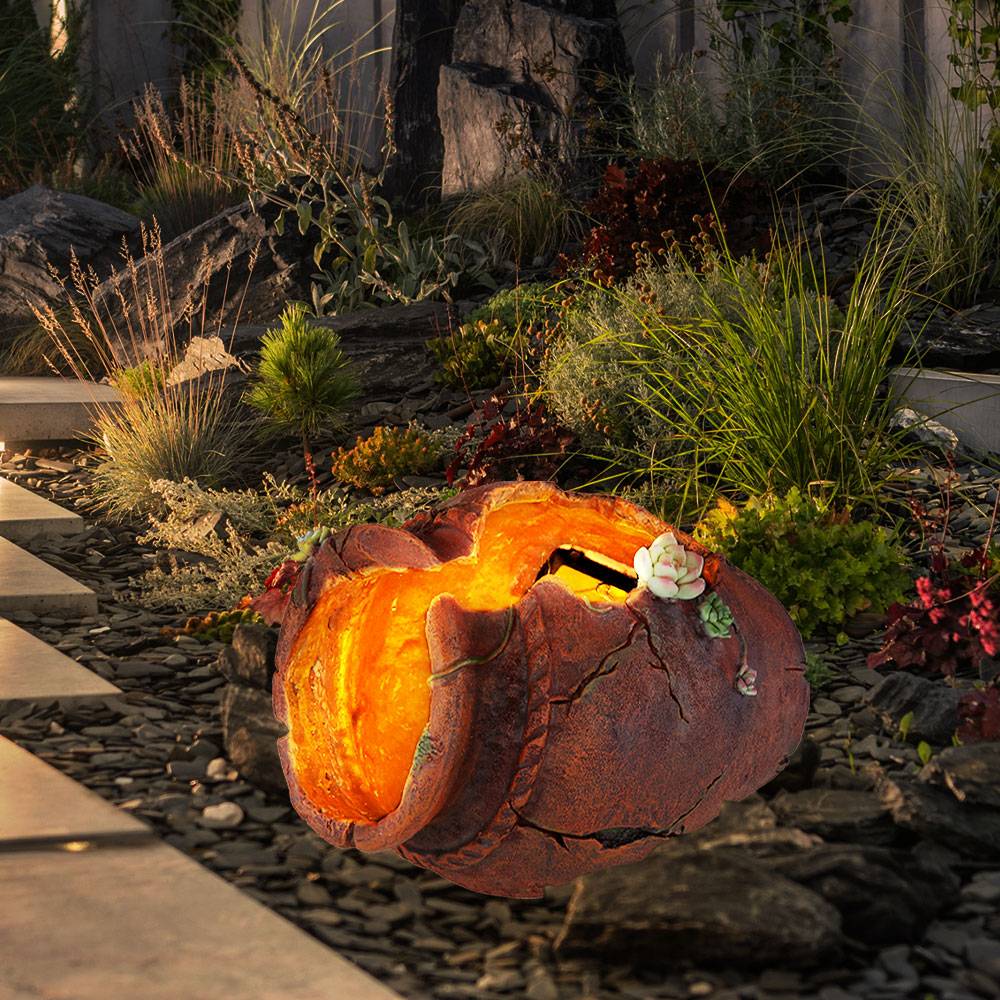 Solar Blumentopf Pflanzgefäß Beleuchtet Deko Licht für Haus und Garten Blumenvase Antik, Lichteffekt Römer Gefäß, 1x LED warmweiß, LxH 27x20 cm