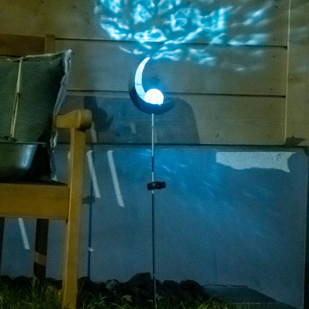 LED Solar Außen Steck Erdspieß Lampe Flammen Effekt silber Garten Glas Kugel blau Hof Deko Leuchte