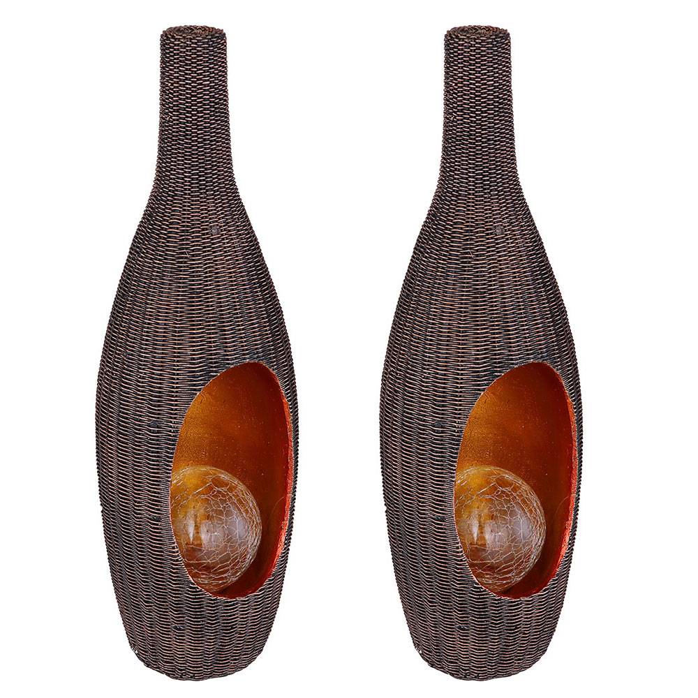 Solarleuchte Gartendeko für Außen Deko Design Solarleuchte Rattan-Optik goldfarben mit Glaskugel, Crackle braun, LED warmweiß, LxH 14,3x45,5 cm, 2e