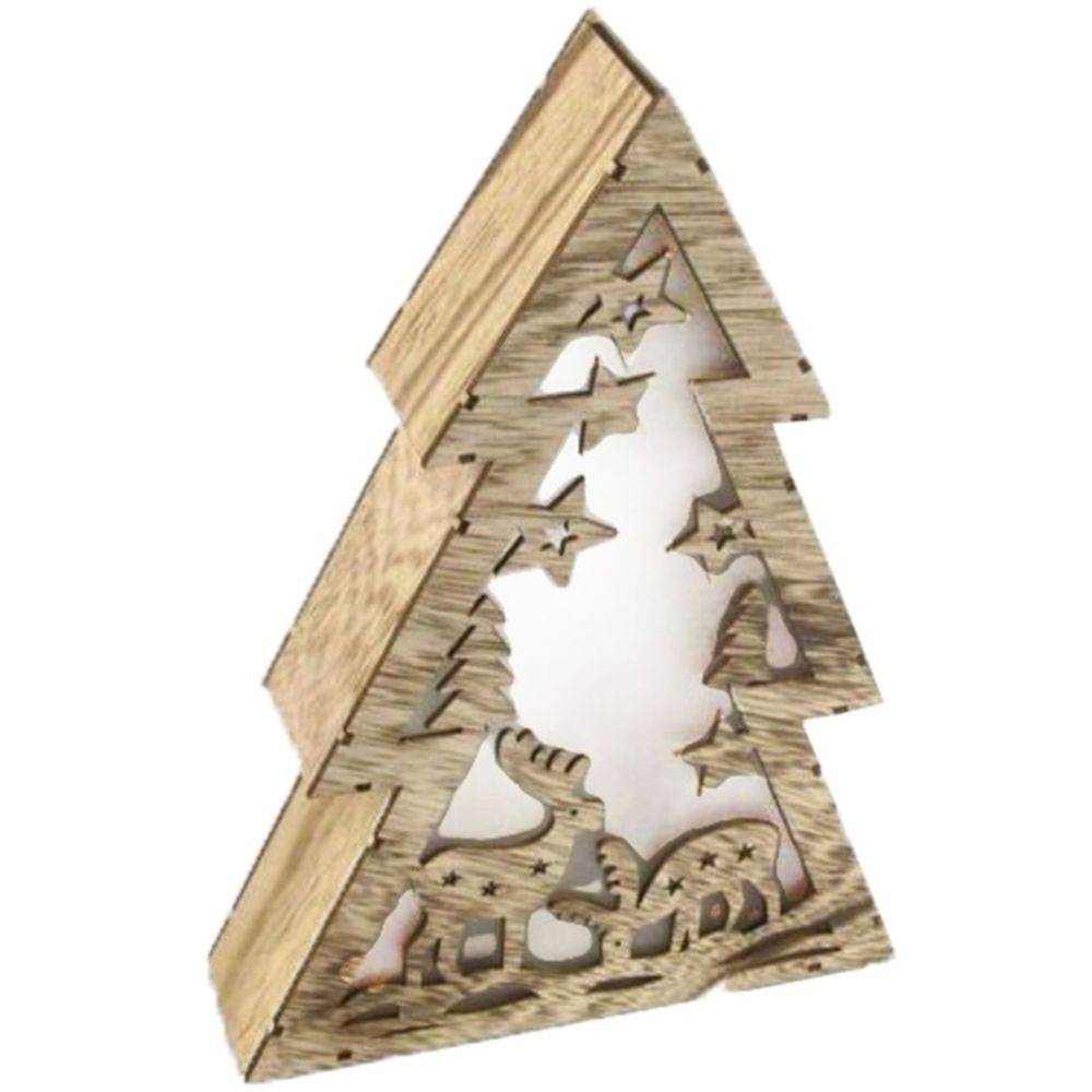 Dekobaum Leuchttanne Dekoleuchte Weihnachtstanne Adventsleuchte Holztanne Weihnachtsdekoration Wohnzimmer, Sperrholz Natur Rentier Motiv, 10x LED