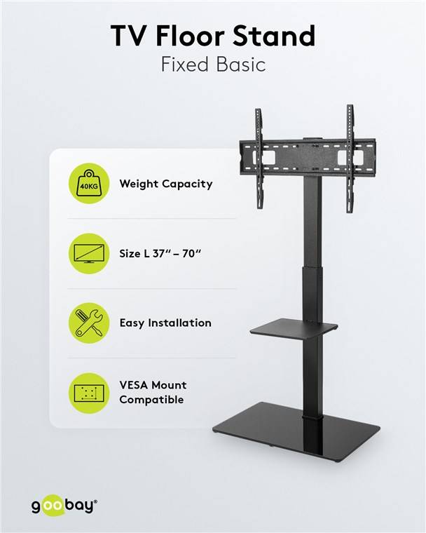 Goobay TV-Bodenständer Basic (Größe L) - Halterung für Fernseher und Monitore zwischen 37 und 70 Zoll (94-178 cm) bis 40