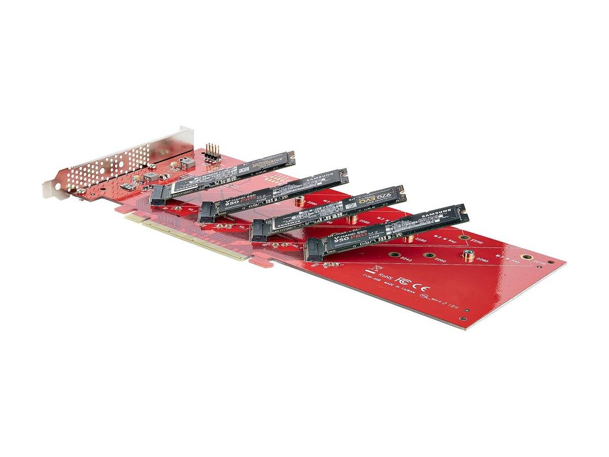 StarTech.com Quad M.2 PCIe Adapter Card, x16 Quad NVMe or AHCI M.2 SSD to PCI Express 4.0, Up to 7.8GBps/Drive, For 2242