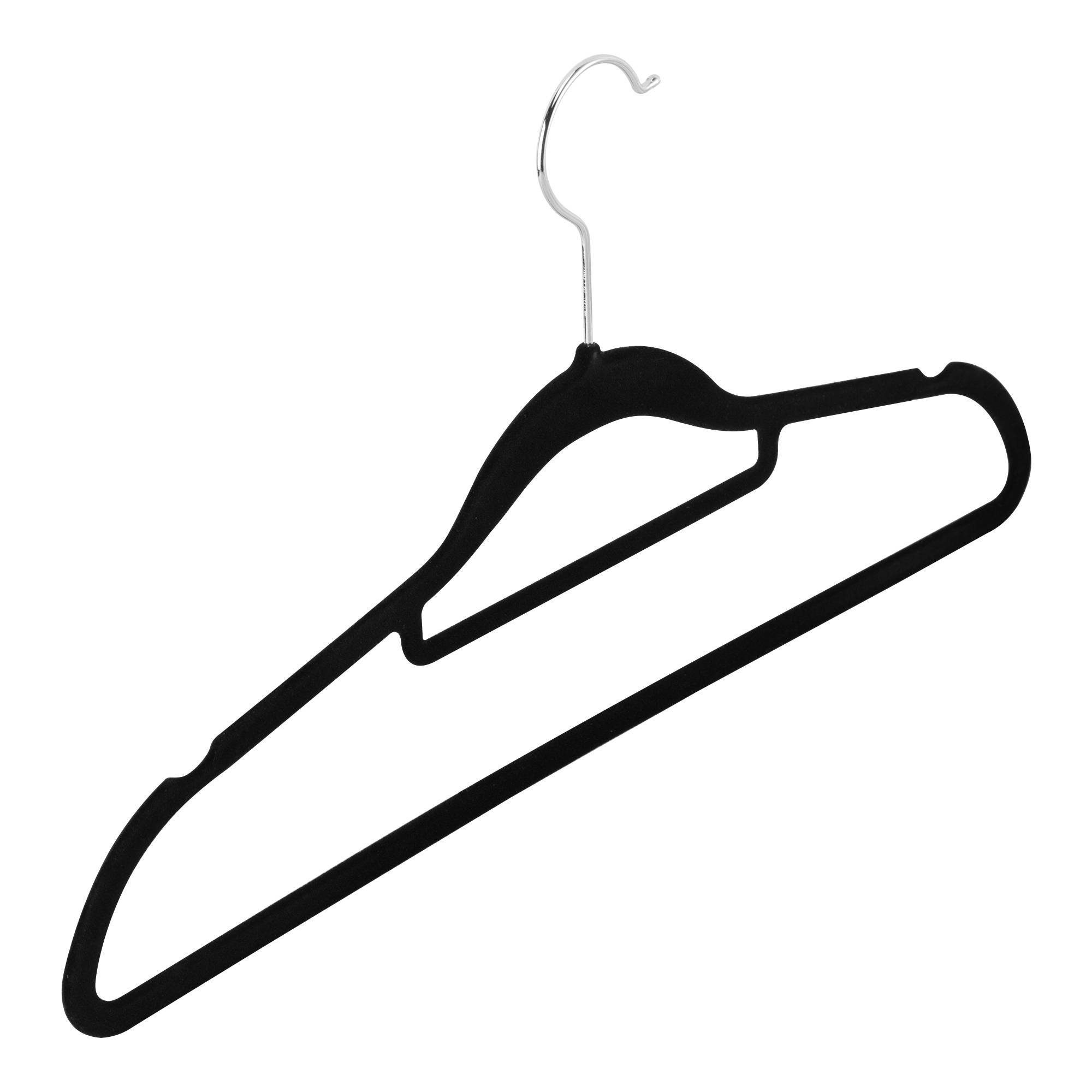 Intirilife Kleiderbügel in SAMT SCHWARZ - 10 Stück platzsparende Kleiderbügel aus Kunststoff und Metall mit rutschfestem Samtüberzug und Hosenstan