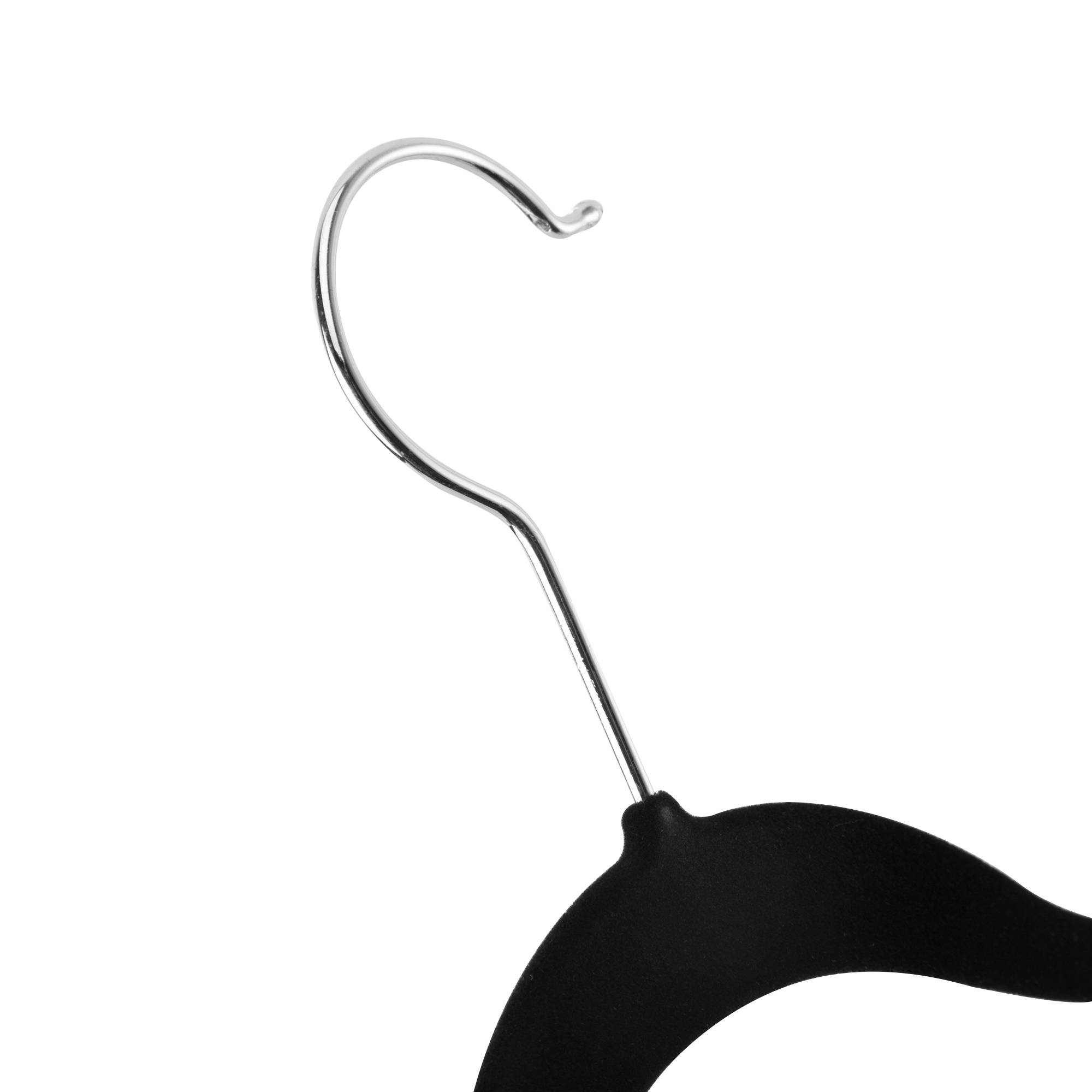 Intirilife Kleiderbügel in SAMT SCHWARZ - 10 Stück platzsparende Kleiderbügel aus Kunststoff und Metall mit rutschfestem Samtüberzug und Hosenstan