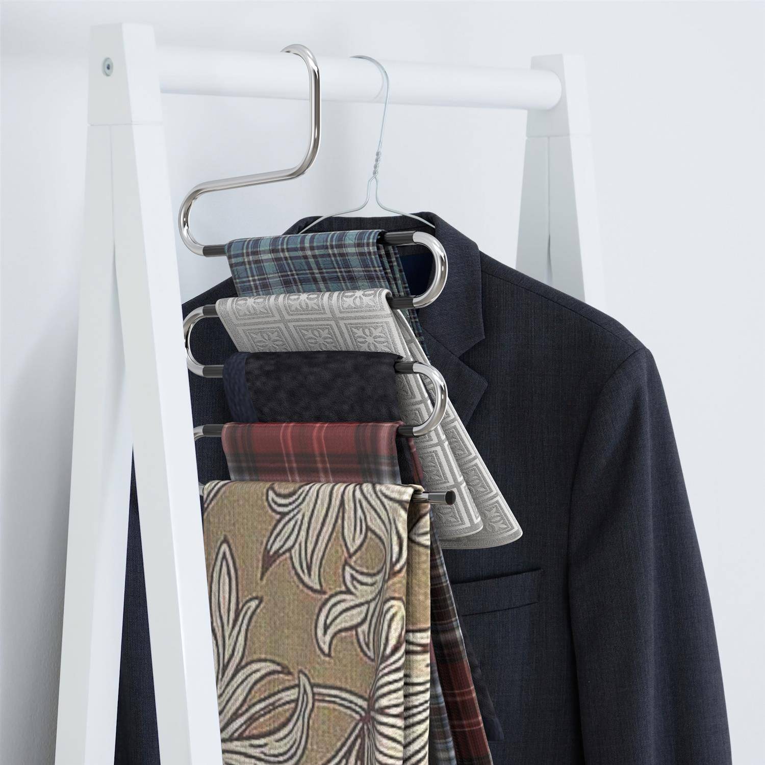 Intirilife 5x S-Form Hosenbügel in Silber - Platzsparender Kleiderbügel für Hosen Schals Krawatten Gürtel und Handtücher