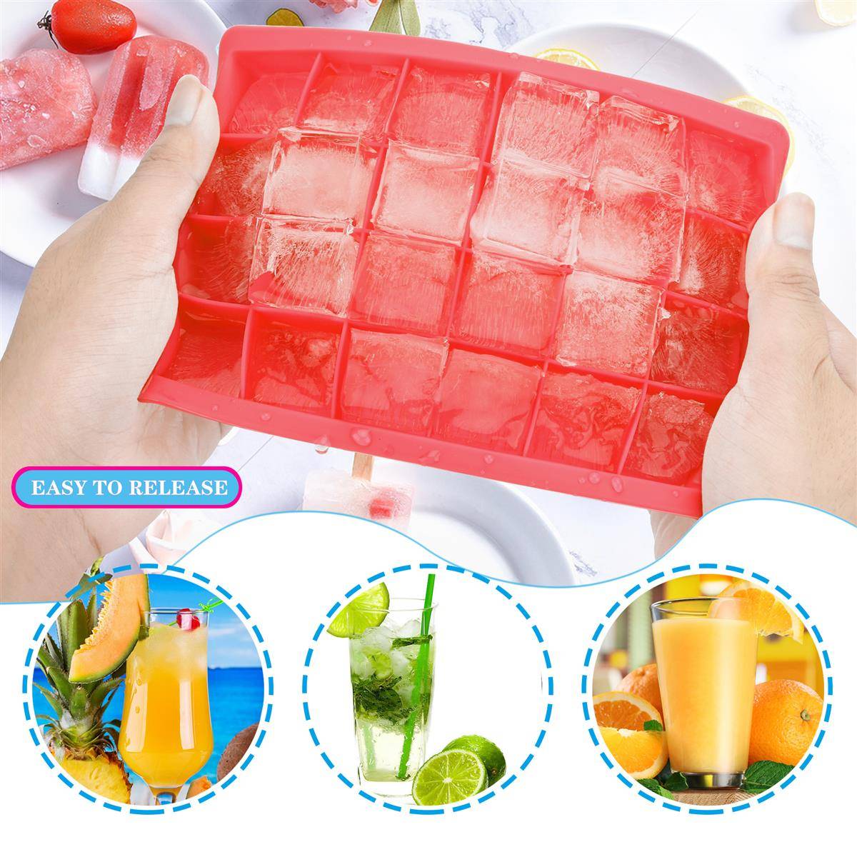 Intirilife 2x Eiswürfelformen in ROT – 2er Set à 24 Fächer Eiswürfel Silikonformen mit Deckel – Flexibler Eiswürfelbehälter Verschließbar f