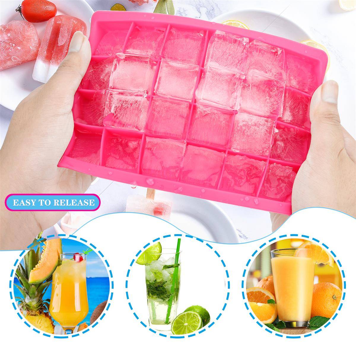 Intirilife 2x Eiswürfelformen in PINK – 2er Set à 24 Fächer Eiswürfel Silikonformen mit Deckel – Flexibler Eiswürfelbehälter Verschließbar