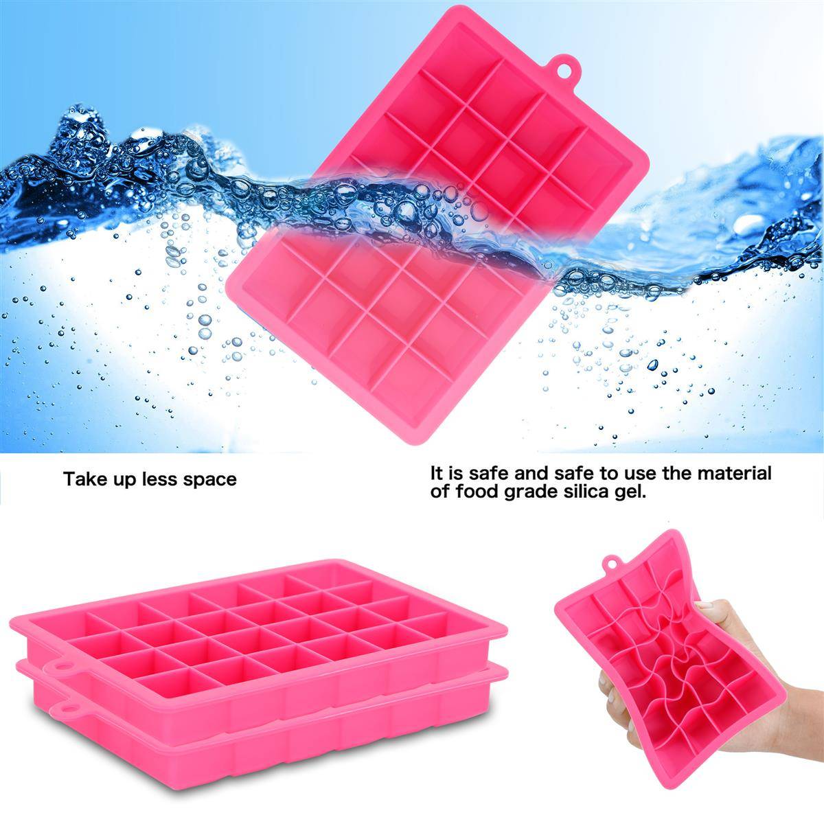 Intirilife 2x Eiswürfelformen in PINK – 2er Set à 24 Fächer Eiswürfel Silikonformen mit Deckel – Flexibler Eiswürfelbehälter Verschließbar