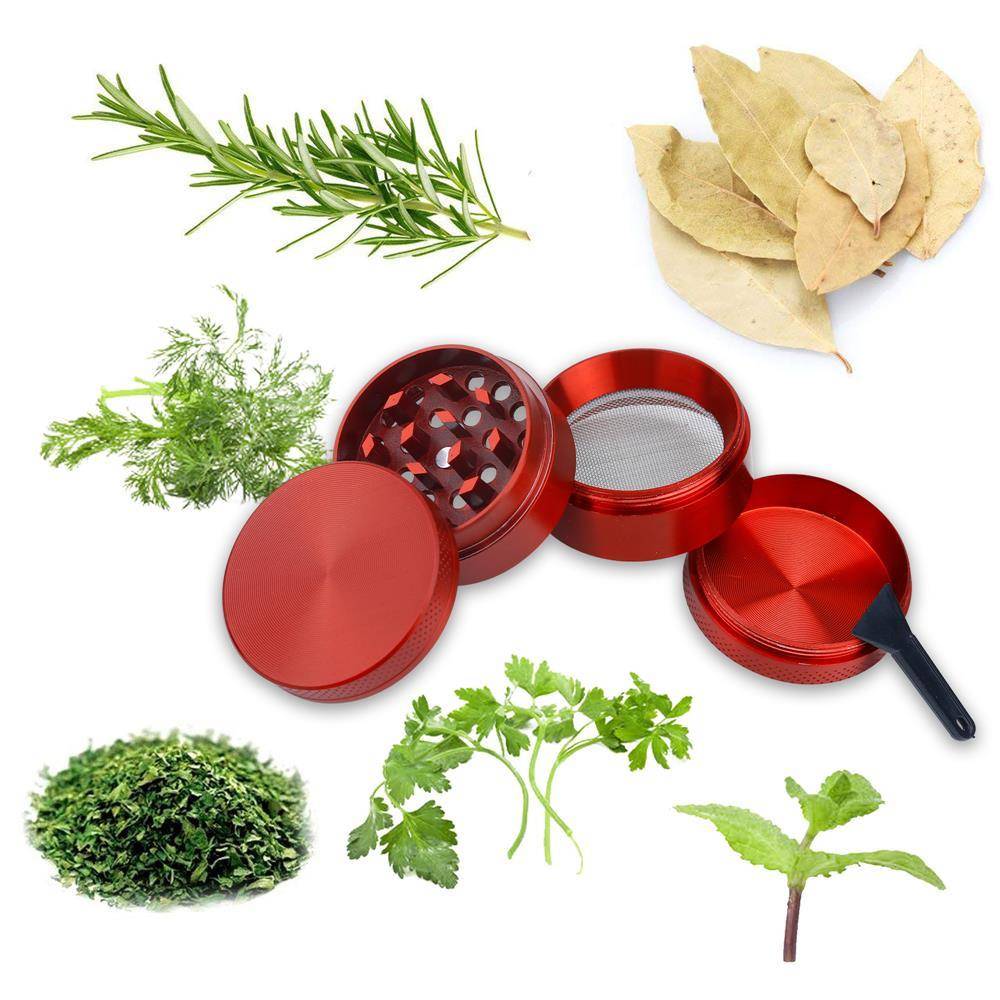 Intirilife Grinder in METALLIC ROT – 4-teiliger Küchen Crusher aus Metall zum Zerkleinern und Schreddern von Gewürzen, Kräutern, Tabak, Pflanzen