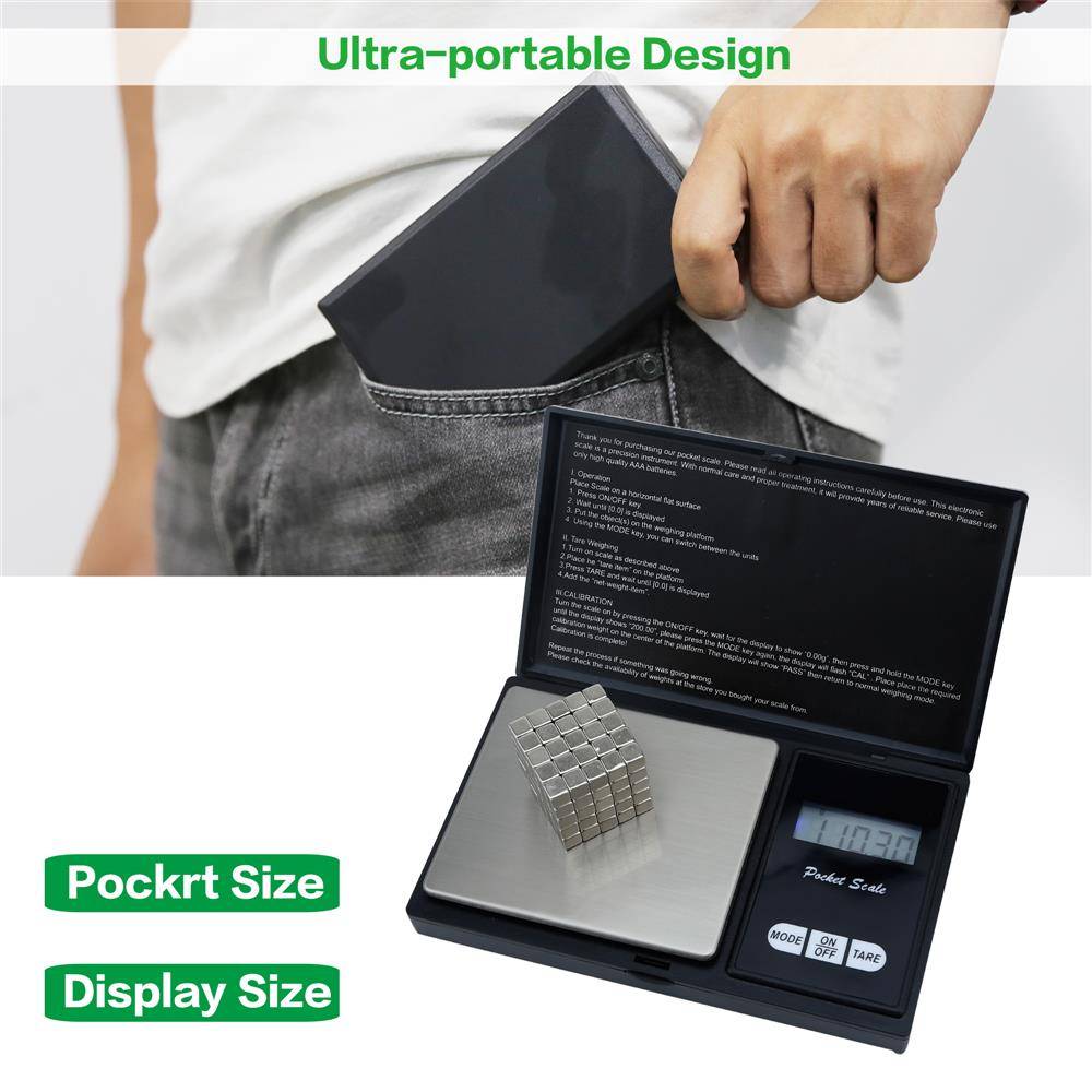 Intirilife Digitale Feinwaage in SCHWARZ – 200g Elektronische Taschenwaage mit Tara Funktion und LCD-Display – Extrem Präzise Digitalwaage für S