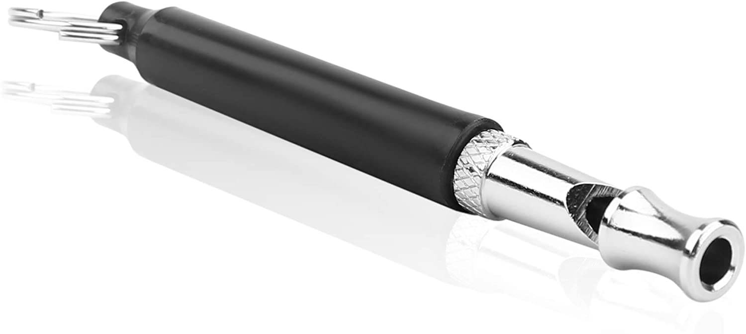 Intirilife Hundepfeife in SCHWARZ – Hunde Trainingspfeife mit Umhänge Band mit einstellbarer Frequenz zur Welpen-Erziehung und Hunde-Schulung