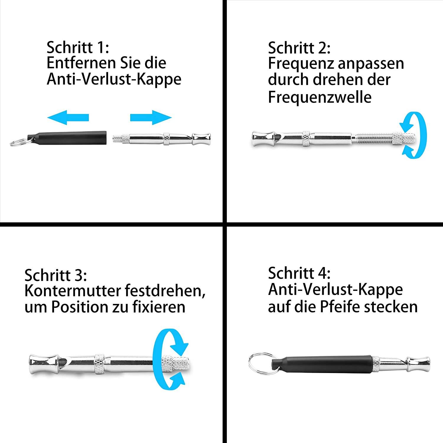 Intirilife Hundepfeife in SCHWARZ – Hunde Trainingspfeife mit Umhänge Band mit einstellbarer Frequenz zur Welpen-Erziehung und Hunde-Schulung