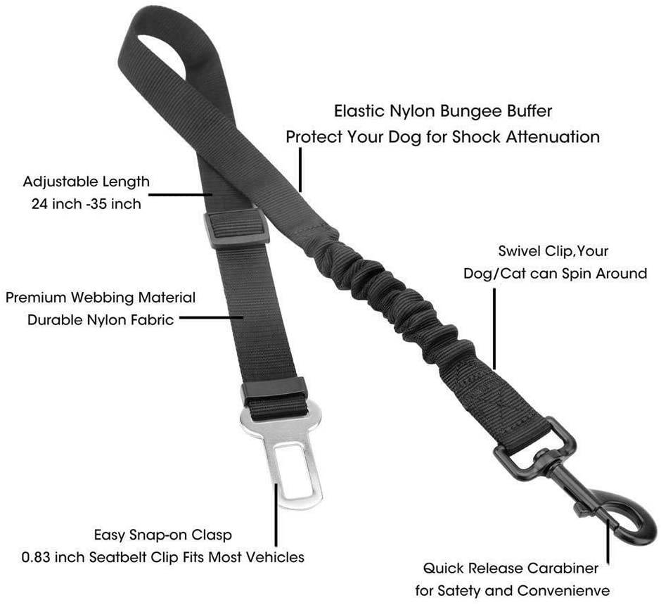 Intirilife Hunde Sicherheitsgurt in SCHWARZ – Elastischer Auto Hundegurt für alle Hunderassen kompatibel mit allen Autos – Einstellbarer Anschnal