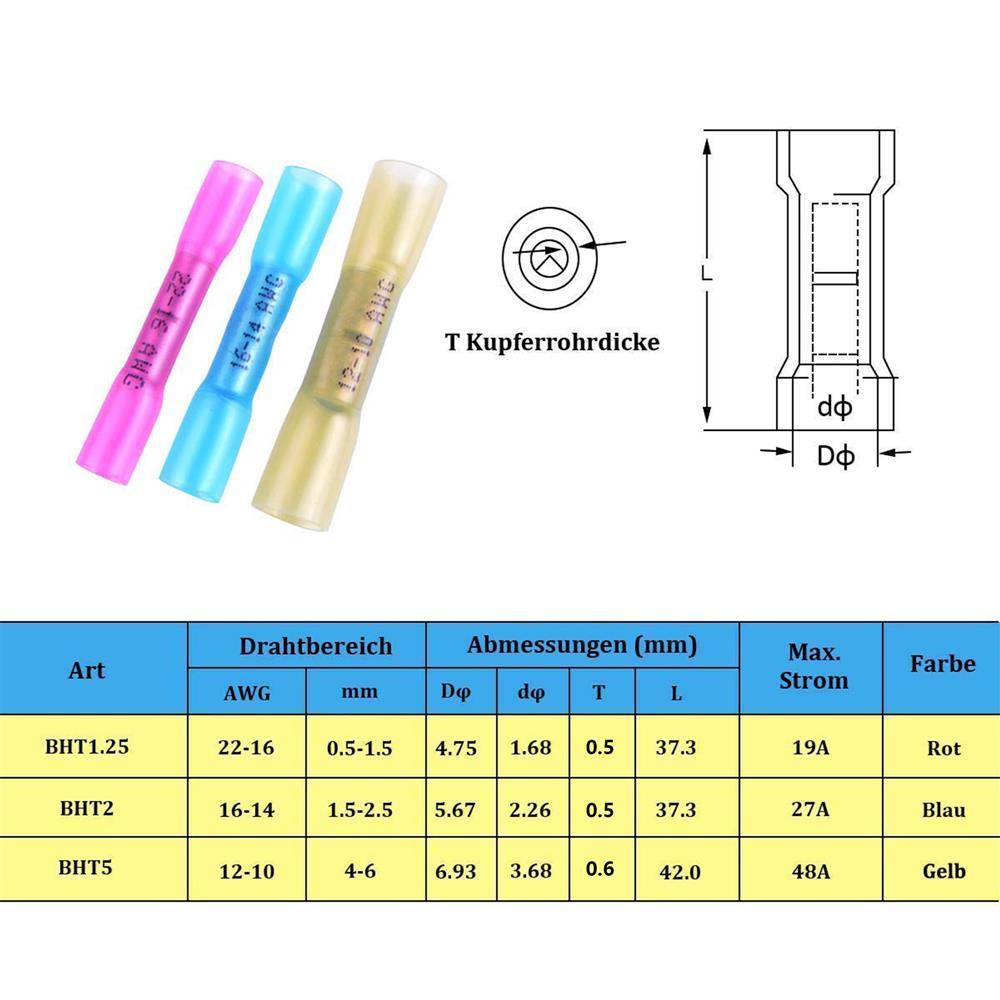 Intirilife 200er Box Quetschverbinder in 3 GRÖßEN – Schrumpfschlauch Set à 200 Stück mit Kupferrohr (0.8 – 1.0mm dünn) – Koffer mit Kupfer