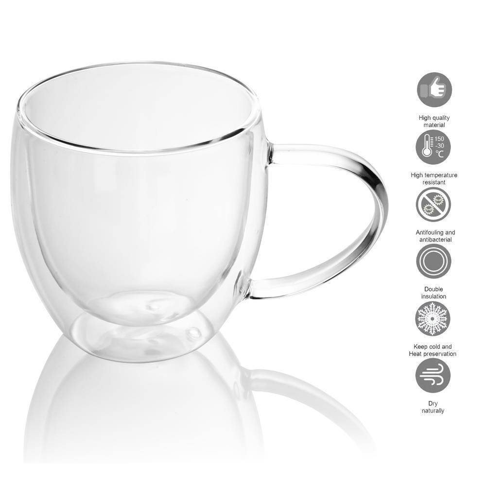 Intirilife 4x Doppelwandiges Thermo Glas Set in 200 - 300ml – Mundgeblasen isoliert für Latte Macchiato, als Teeglas oder Kaffeeglas Spülmaschinen