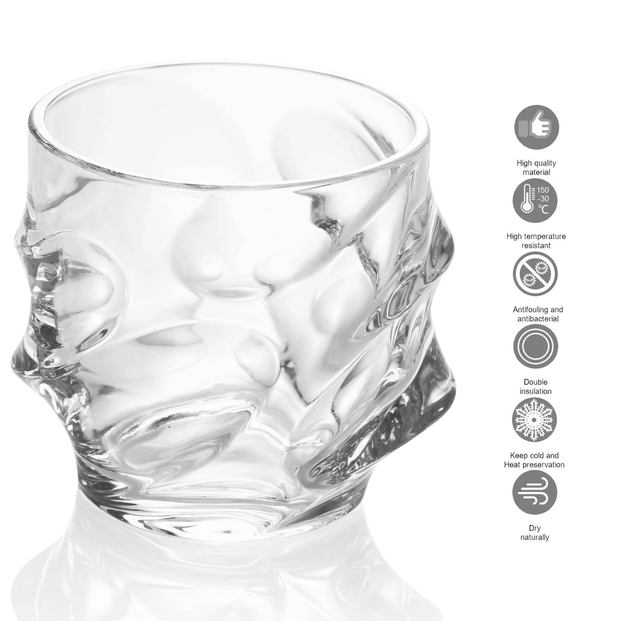 Intirilife 4x Whisky Glas in KRISTALL KLAR 'SCULPTURED' – Old Fashioned Whiskey Kristallglas Bleifrei im Sculpture Design spülmaschinengeeignet per