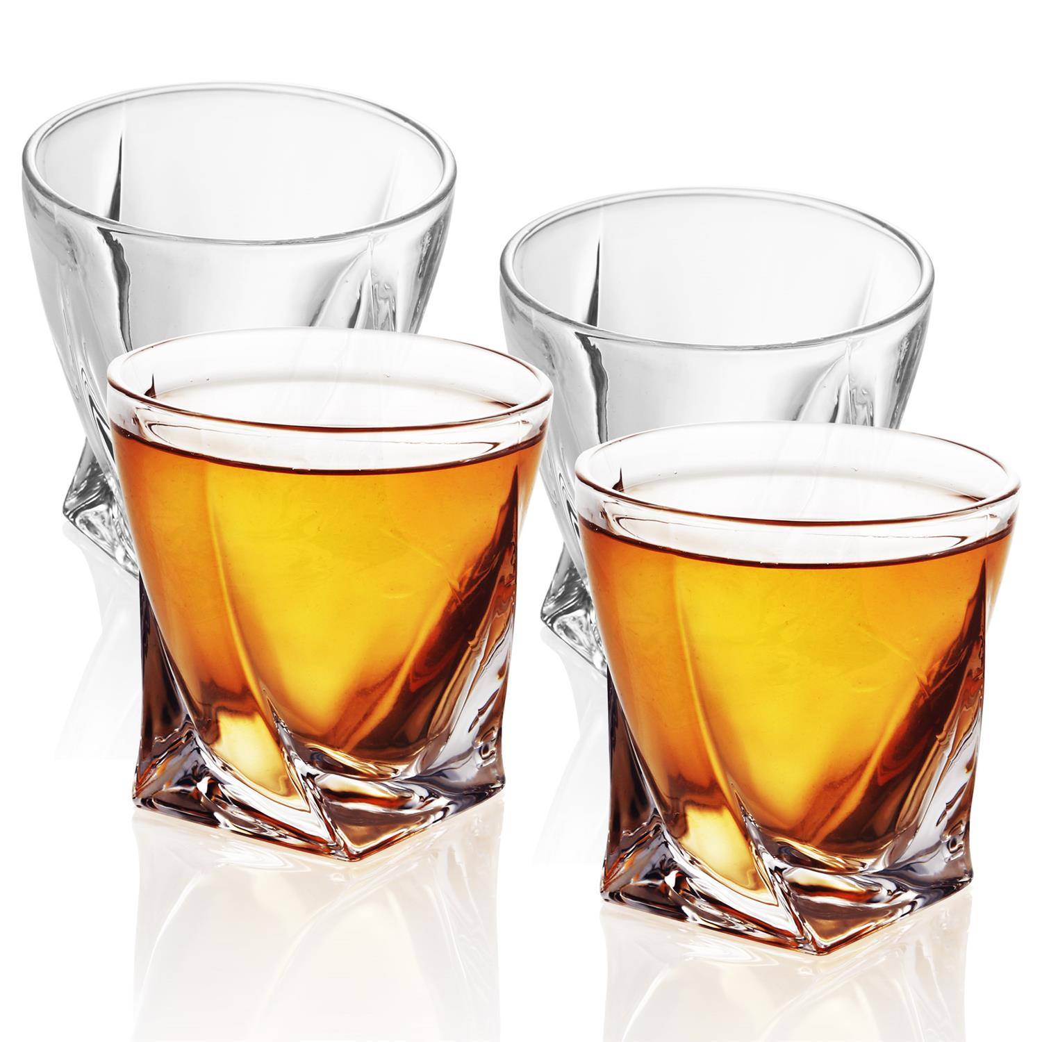 Intirilife 4x Whisky Glas in KRISTALL KLAR 'TWISTED' – Old Fashioned Whiskey Kristallglas Bleifrei im Sculpture Design spülmaschinengeeignet perfek
