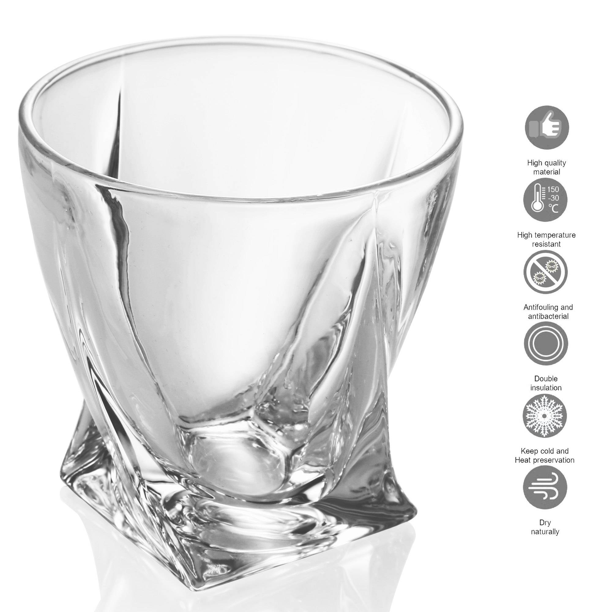Intirilife 4x Whisky Glas in KRISTALL KLAR 'TWISTED' – Old Fashioned Whiskey Kristallglas Bleifrei im Sculpture Design spülmaschinengeeignet perfek