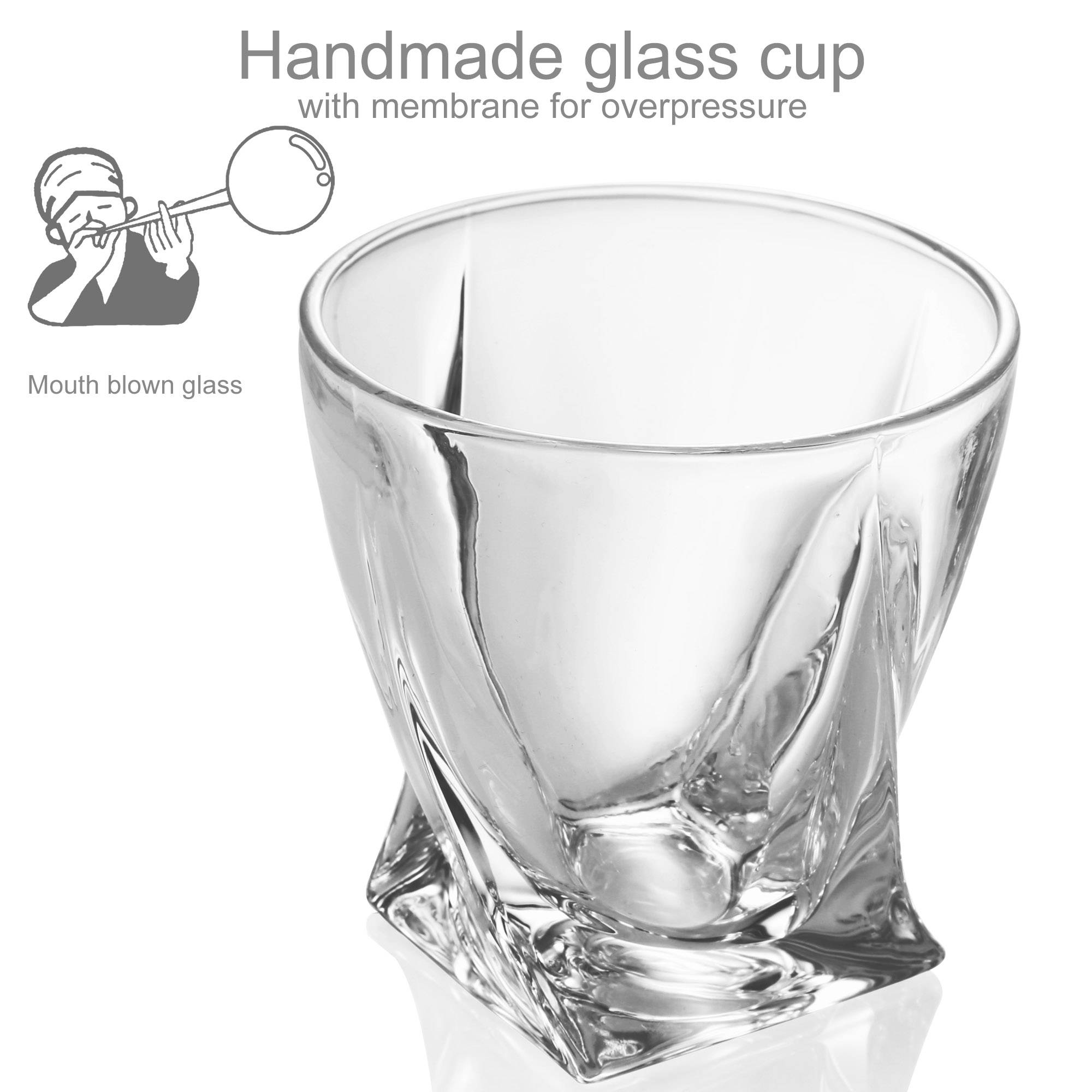Intirilife 4x Whisky Glas in KRISTALL KLAR 'TWISTED' – Old Fashioned Whiskey Kristallglas Bleifrei im Sculpture Design spülmaschinengeeignet perfek