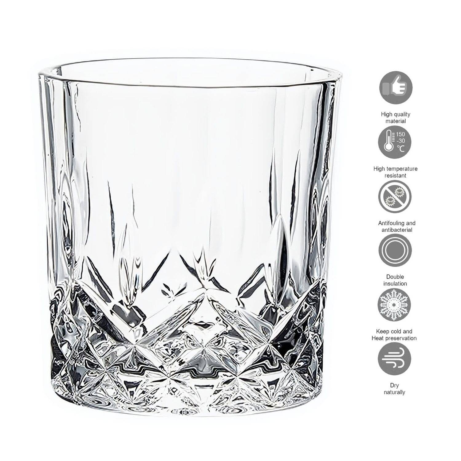 Intirilife Getränke Glas - 6er Pack Kristallglas - 200ml, nobles Glas, Glaskunst