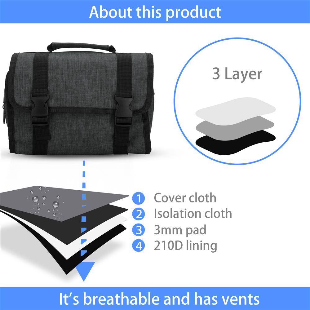 Intirilife Reisetasche in SCHWARZ – Faltbarer Kulturbeutel aufhängbar mit Kunststoff Schnallen, vielen Aufbewahrungsmöglichkeiten und Tragegriff