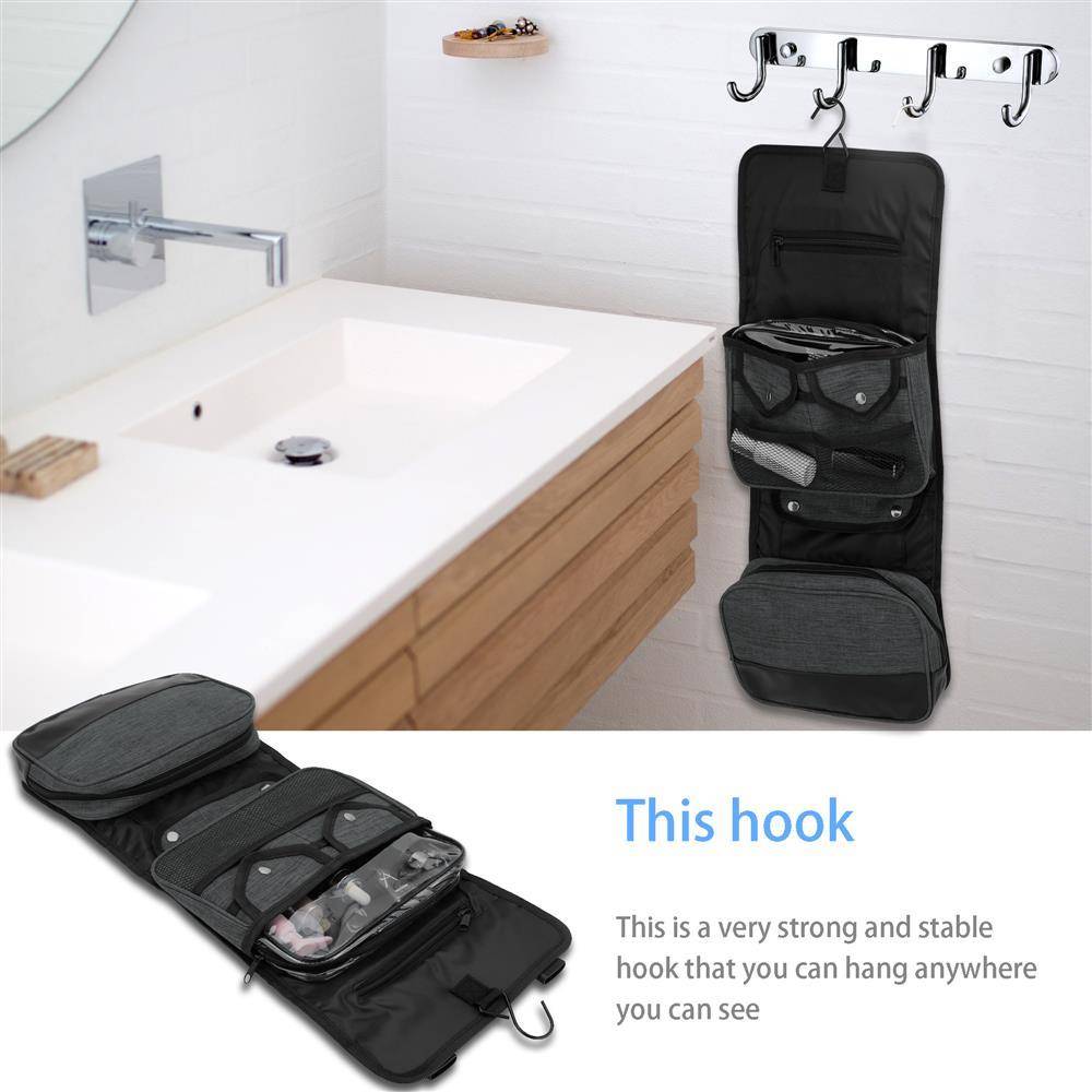 Intirilife Reisetasche in SCHWARZ – Faltbarer Kulturbeutel aufhängbar mit Kunststoff Schnallen, vielen Aufbewahrungsmöglichkeiten und Tragegriff