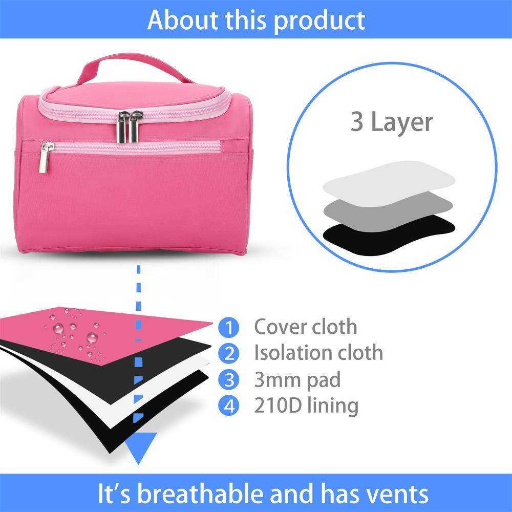 Intirilife Tragbare Kosmetiktasche in PINK – Geräumiger Polyester Kulturbeutel Koffer mit Tragegriff, Reißverschluss, Netz Fach und zahlreichen In