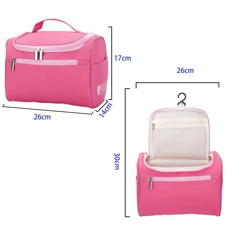 Intirilife Tragbare Kosmetiktasche in PINK – Geräumiger Polyester Kulturbeutel Koffer mit Tragegriff, Reißverschluss, Netz Fach und zahlreichen In