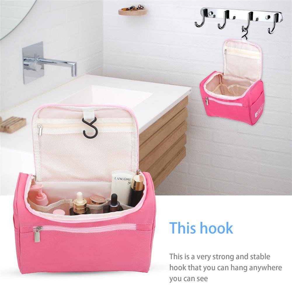 Intirilife Tragbare Kosmetiktasche in PINK – Geräumiger Polyester Kulturbeutel Koffer mit Tragegriff, Reißverschluss, Netz Fach und zahlreichen In