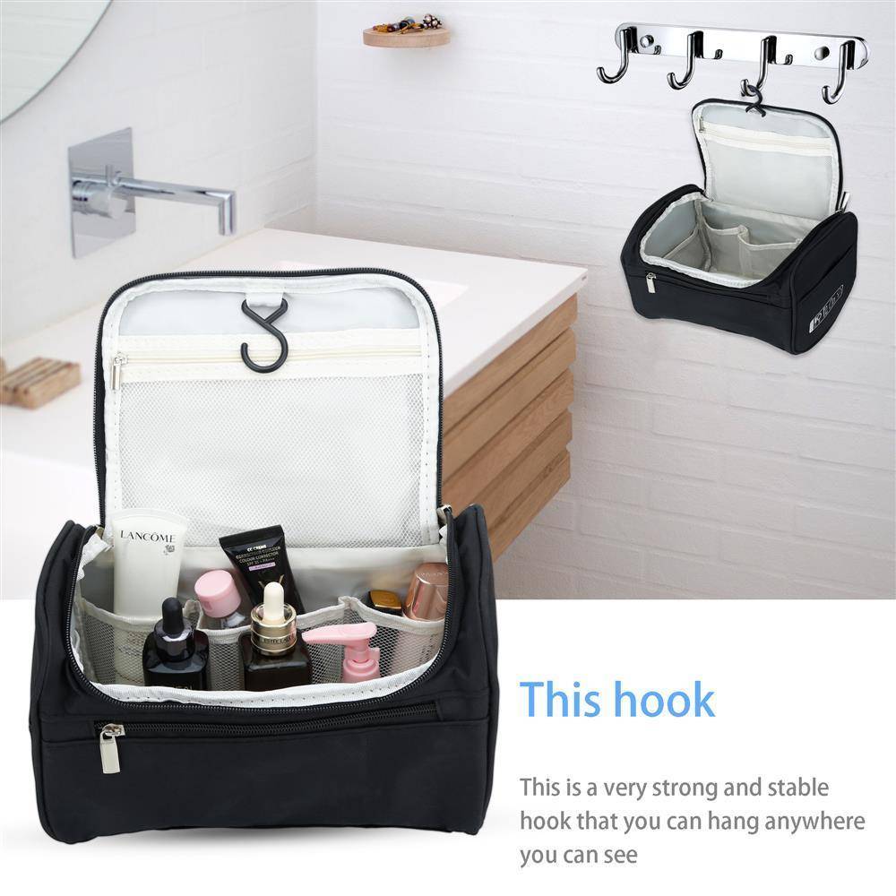 Intirilife Tragbare Kosmetiktasche in SCHWARZ – Geräumiger Polyester Koffer Kulturbeutel mit Tragegriff, Reißverschluss, Netz Fach und zahlreichen