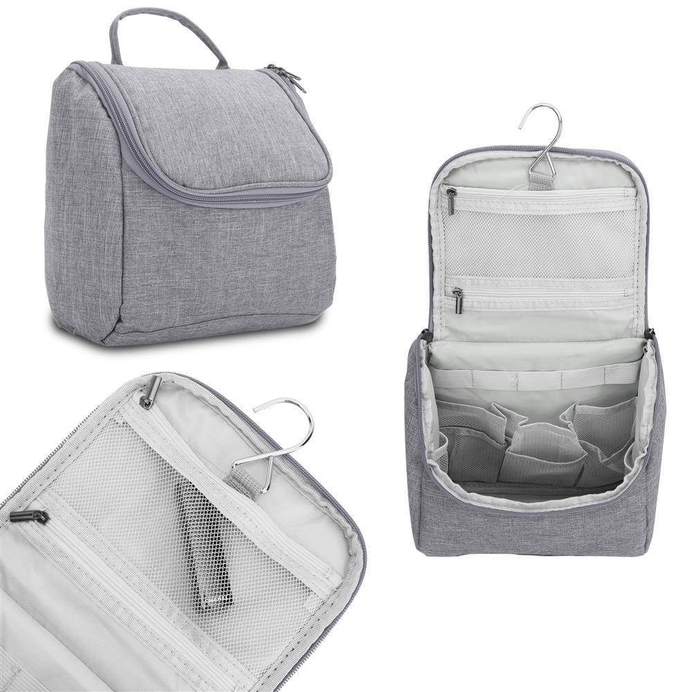 Intirilife Kosmetik Reisetasche in GRAU - Kosmetiktasche Kulturbeutel mit Tragegriff und Reißverschluss perfekt geeignet zum Reisen, für Urlaub uvm