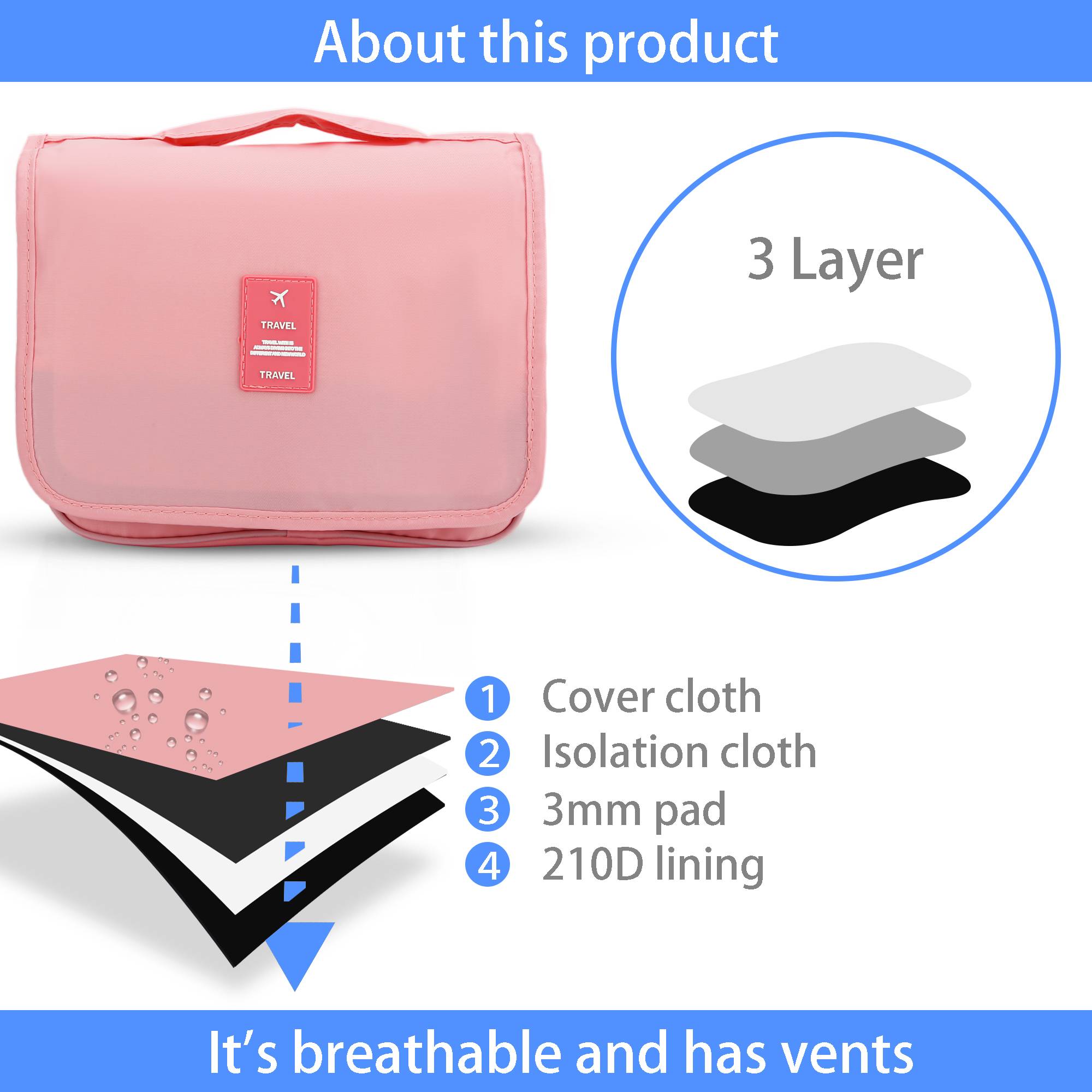 Intirilife Wasserfeste Kosmetiktasche in APRICOT ROSA – Wasserabweisende aufklappbare Kultur Reisetasche mit zahlreichen Innenfächern und Reißvers