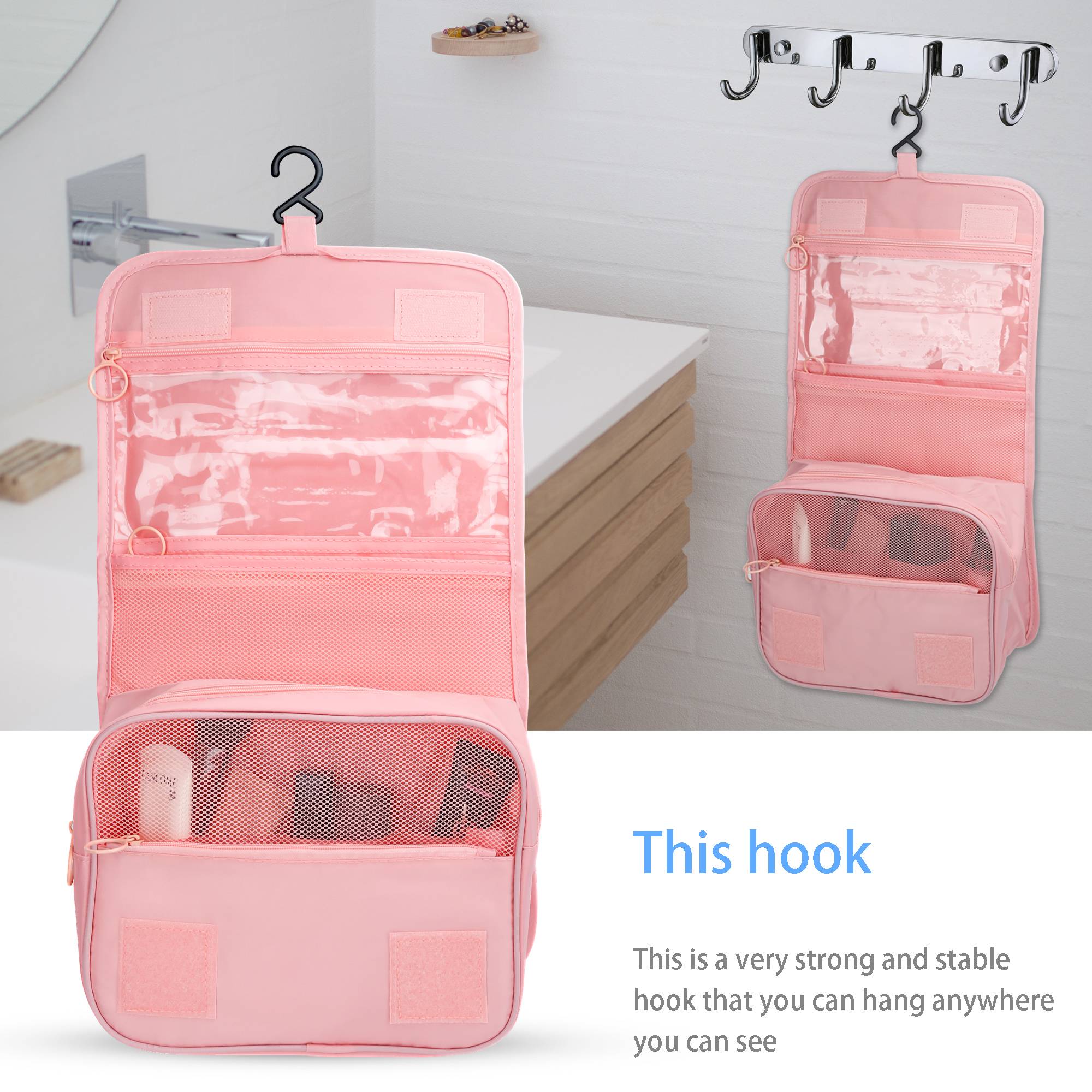 Intirilife Wasserfeste Kosmetiktasche in APRICOT ROSA – Wasserabweisende aufklappbare Kultur Reisetasche mit zahlreichen Innenfächern und Reißvers