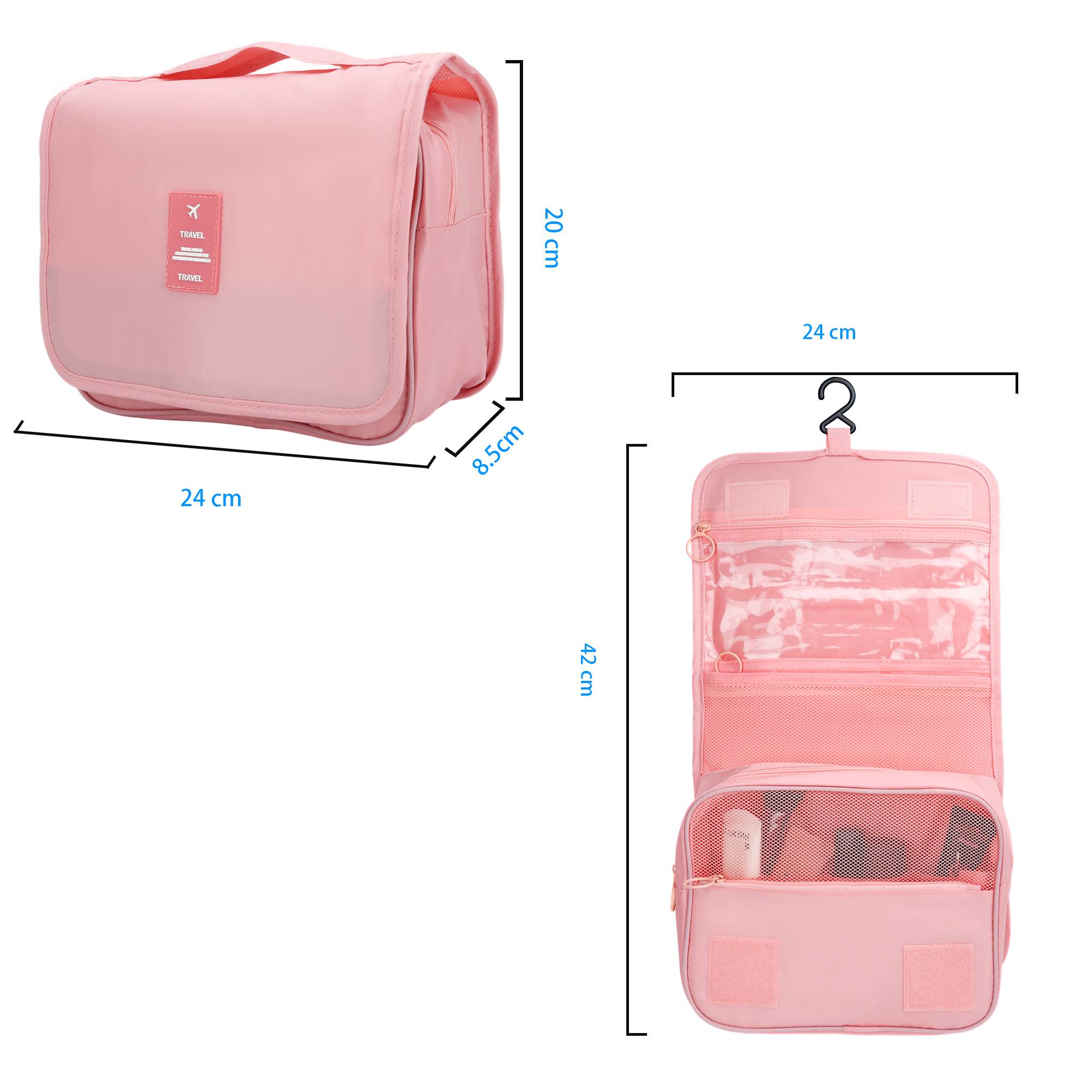 Intirilife Wasserfeste Kosmetiktasche in APRICOT ROSA – Wasserabweisende aufklappbare Kultur Reisetasche mit zahlreichen Innenfächern und Reißvers