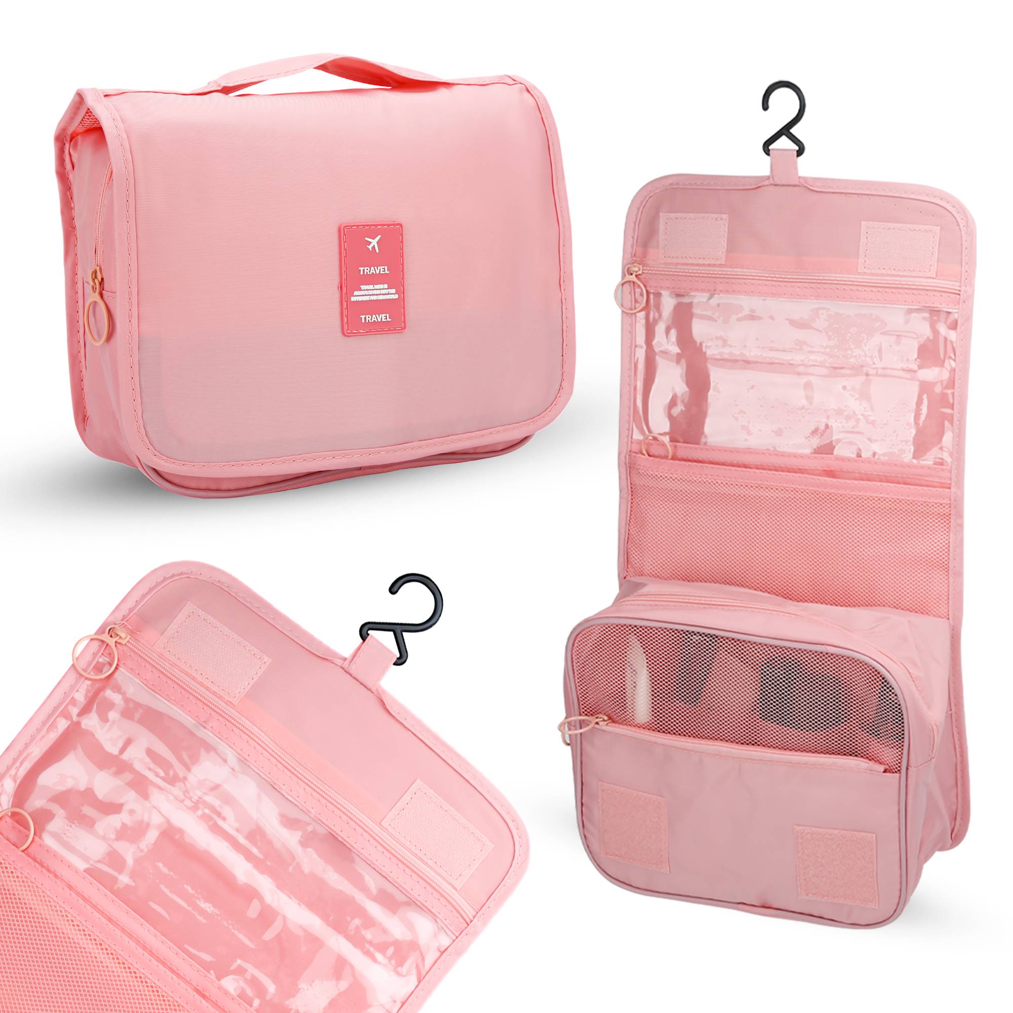 Intirilife Wasserfeste Kosmetiktasche in APRICOT ROSA – Wasserabweisende aufklappbare Kultur Reisetasche mit zahlreichen Innenfächern und Reißvers