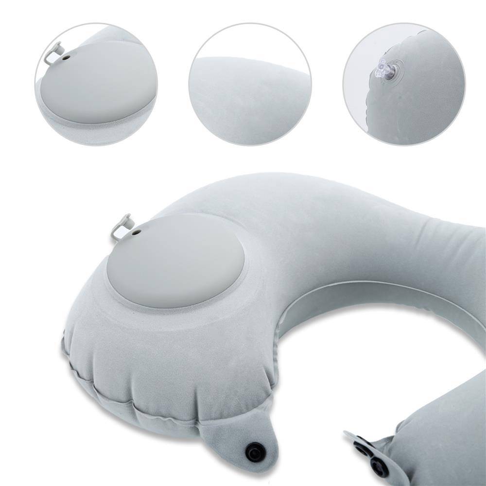 Intirilife Aufblasbares Nackenkissen in GRAU – Nackenhörnchen zum Aufblasen mit Druckknopf Verschluss mit ergonomischer Form – Perfekt geeignet b