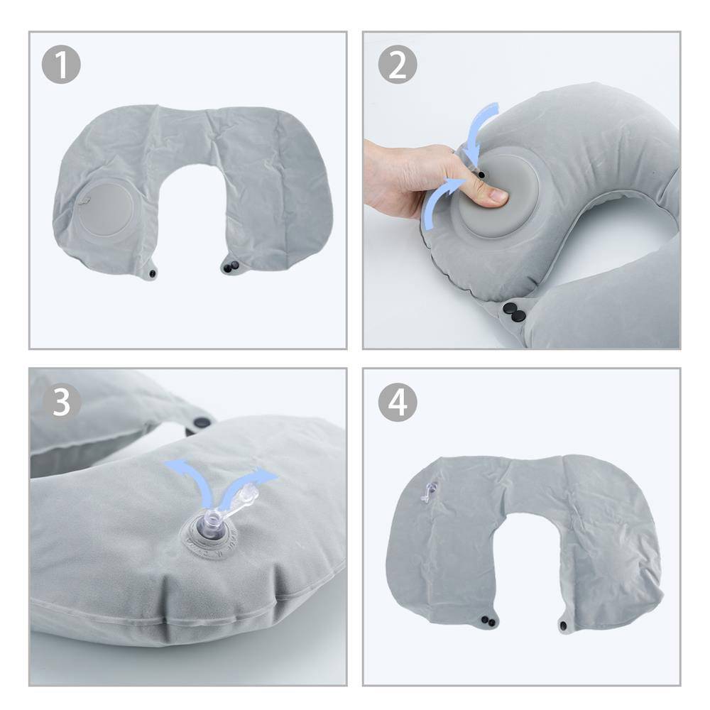 Intirilife Aufblasbares Nackenkissen in GRAU – Nackenhörnchen zum Aufblasen mit Druckknopf Verschluss mit ergonomischer Form – Perfekt geeignet b