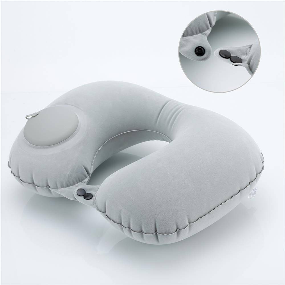 Intirilife Aufblasbares Nackenkissen in GRAU – Nackenhörnchen zum Aufblasen mit Druckknopf Verschluss mit ergonomischer Form – Perfekt geeignet b