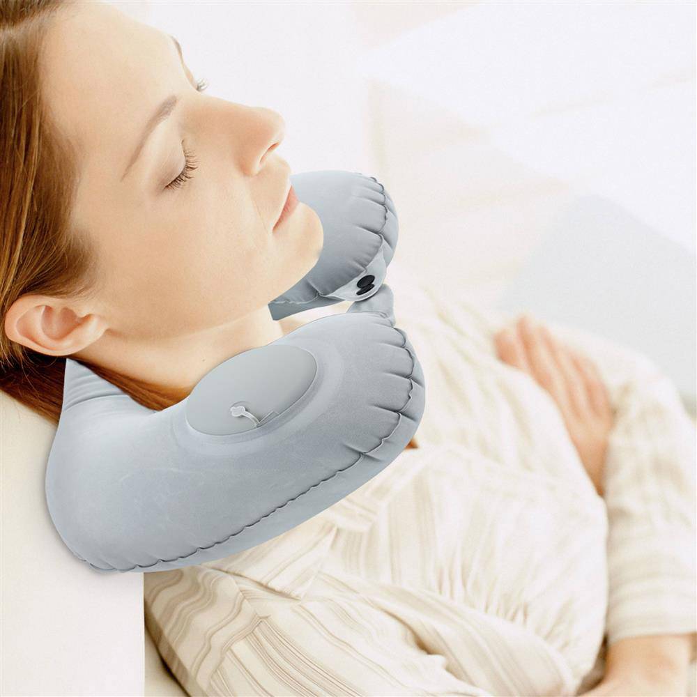 Intirilife Aufblasbares Nackenkissen in GRAU – Nackenhörnchen zum Aufblasen mit Druckknopf Verschluss mit ergonomischer Form – Perfekt geeignet b
