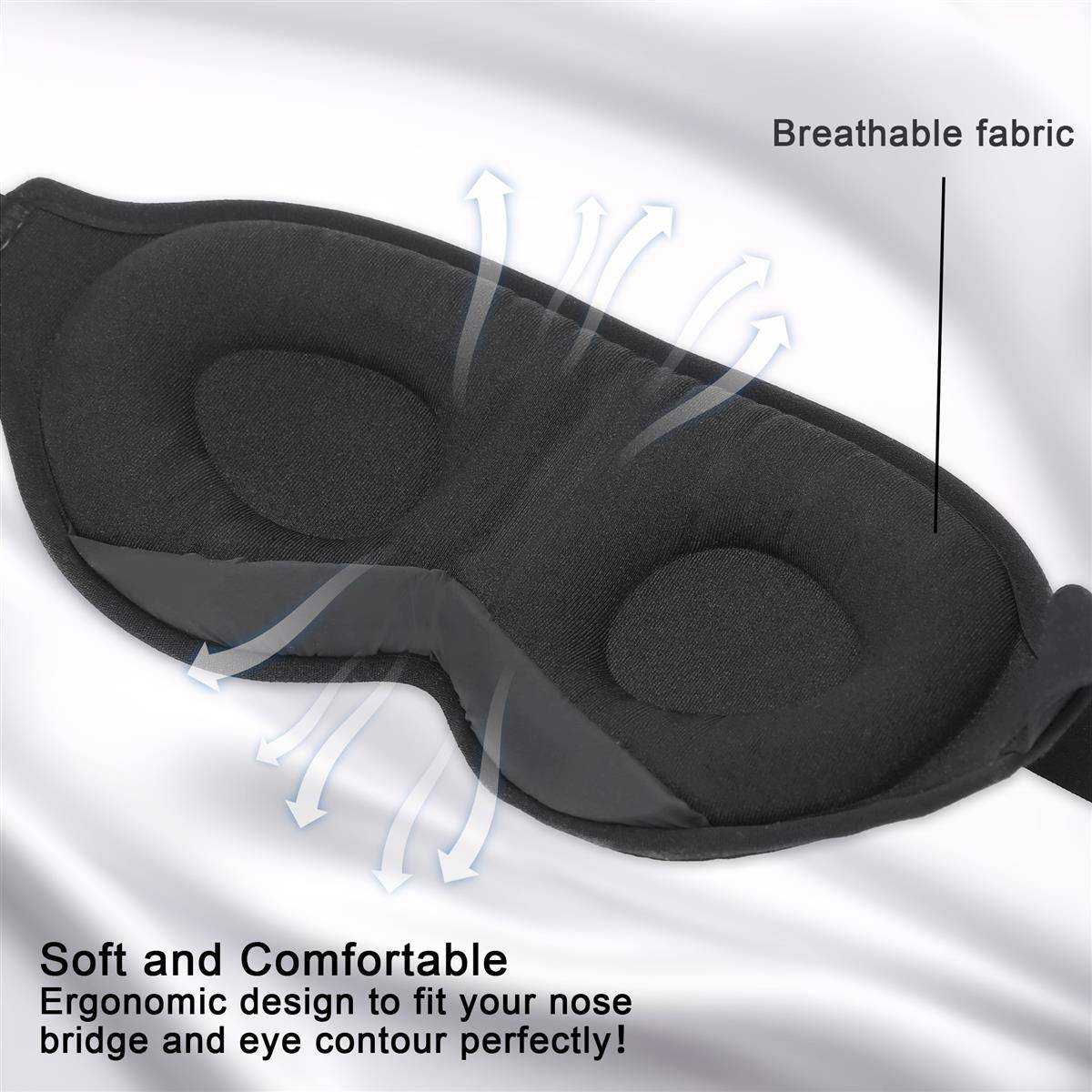 Intirilife Schlafmaske in Schwarz - 3D Schlafmaske - Soft, weich, leicht, stark abdunkelnd