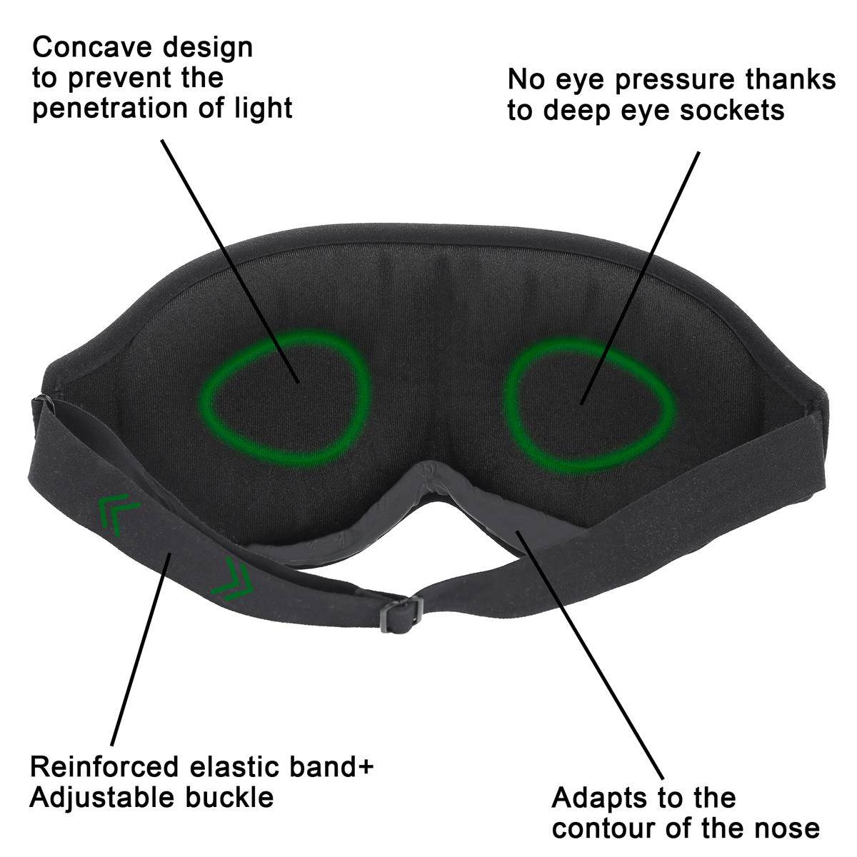 Intirilife Schlafmaske in Schwarz - 3D Schlafmaske - Soft, weich, leicht, stark abdunkelnd