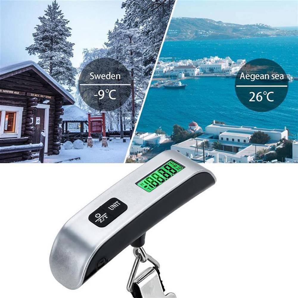 Intirilife Digitale Kofferwaage in SCHWARZ – Elektronische Gepäckwaage zum Wiegen von Koffern, Handgepäck, Reisetaschen – Tragbare Handwaage Hä