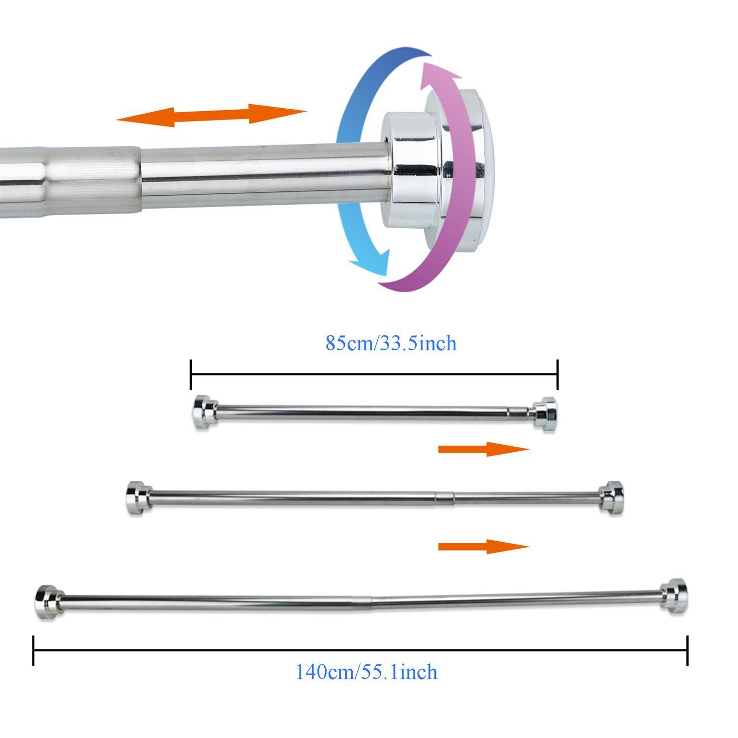 Intirilife Teleskopstange in SILBER 85 - 140 cm – Ausziehbare Stange aus Edelstahl vielseitig einsetzbar ohne Bohren und Schrauben – Klemmstange