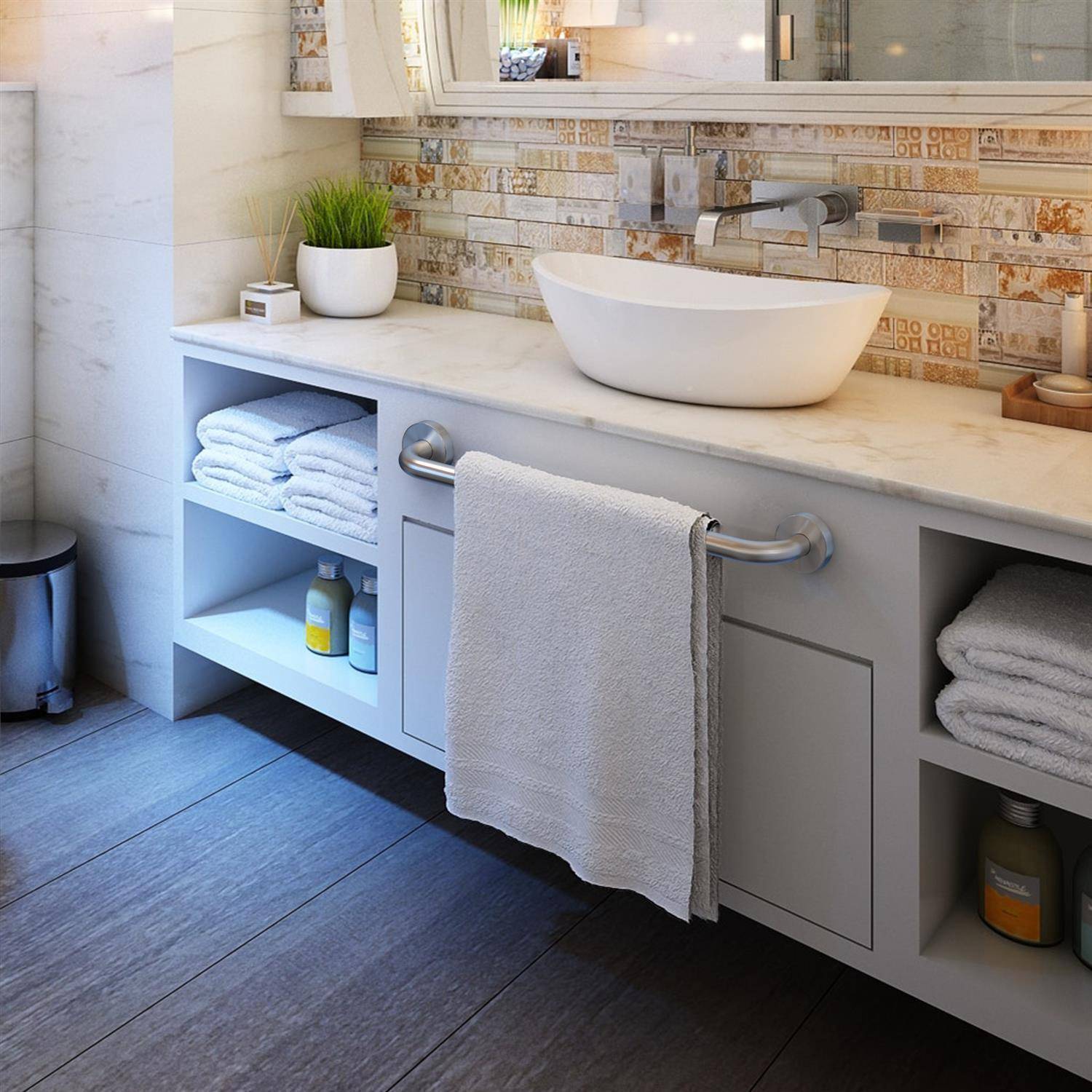 Intirilife Gebürstet Edelstahl Handtuchhalter Länge 30cm 19mm Stangendurchmesser - Handtuchstange Badetuchhalter Bad Sauna Küche