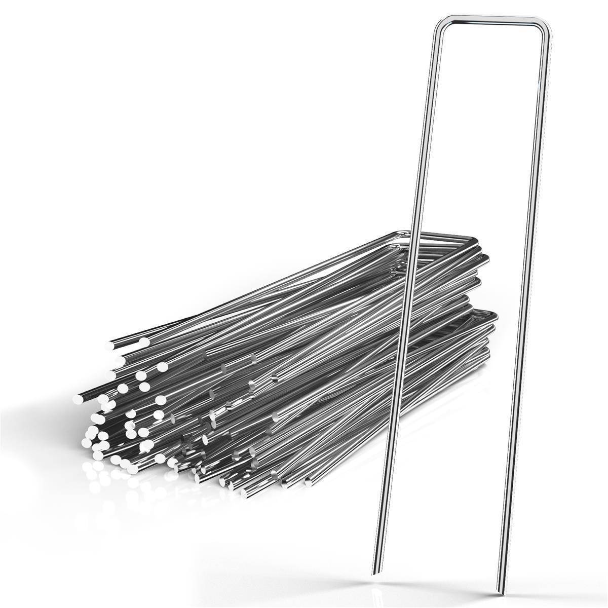 Intirilife 50 x Erdanker 150 x 25 x 2,7 mm aus verzinkter Stahl Rostfrei - Unkrautvlies Befestigung Erdnagel Bodennagel Widerhaken