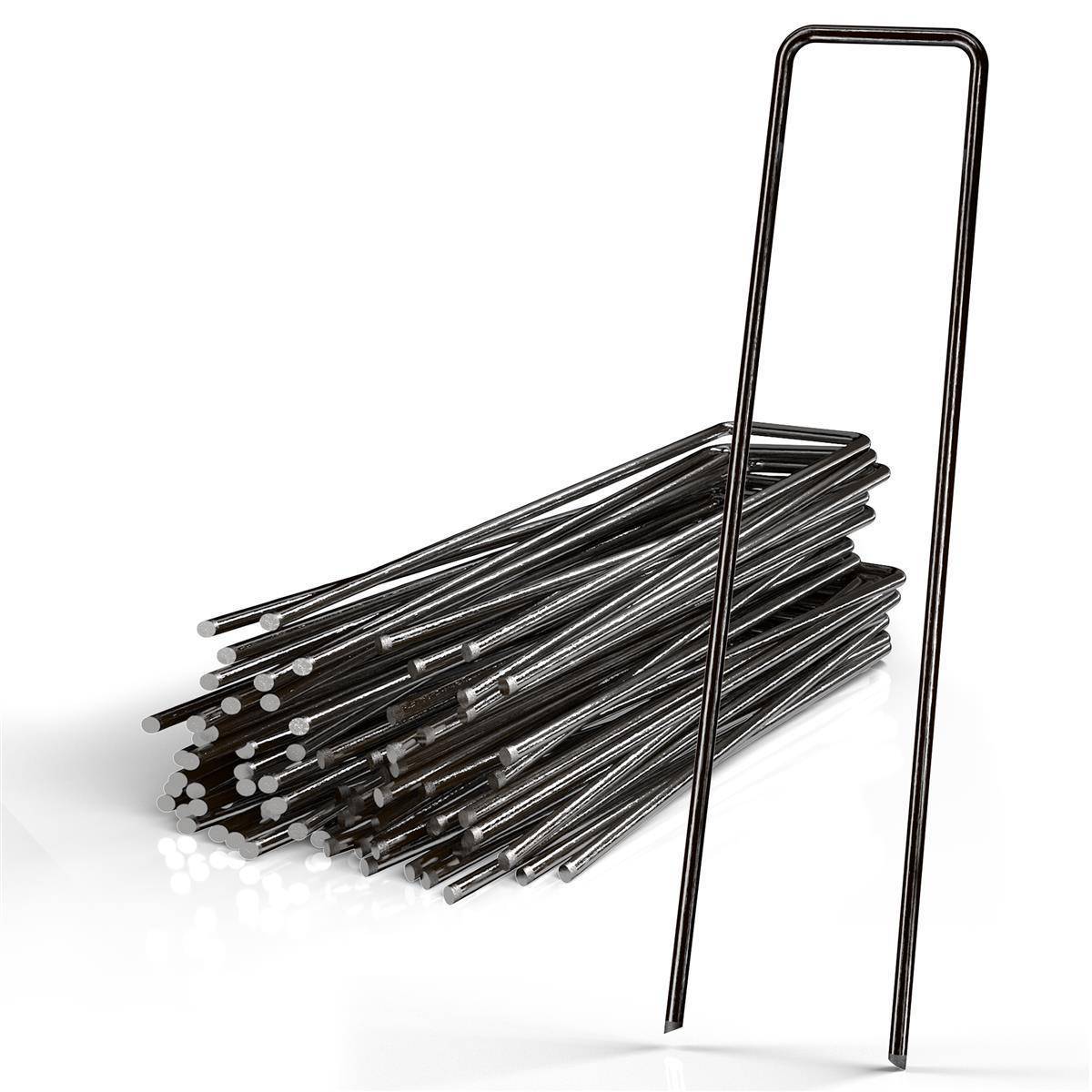 Intirilife 50 x Erdanker 150 x 25 x 2,7 mm aus schwarzem Stahl Rostfrei - Unkrautvlies Befestigung Erdnagel Bodennagel Widerhaken