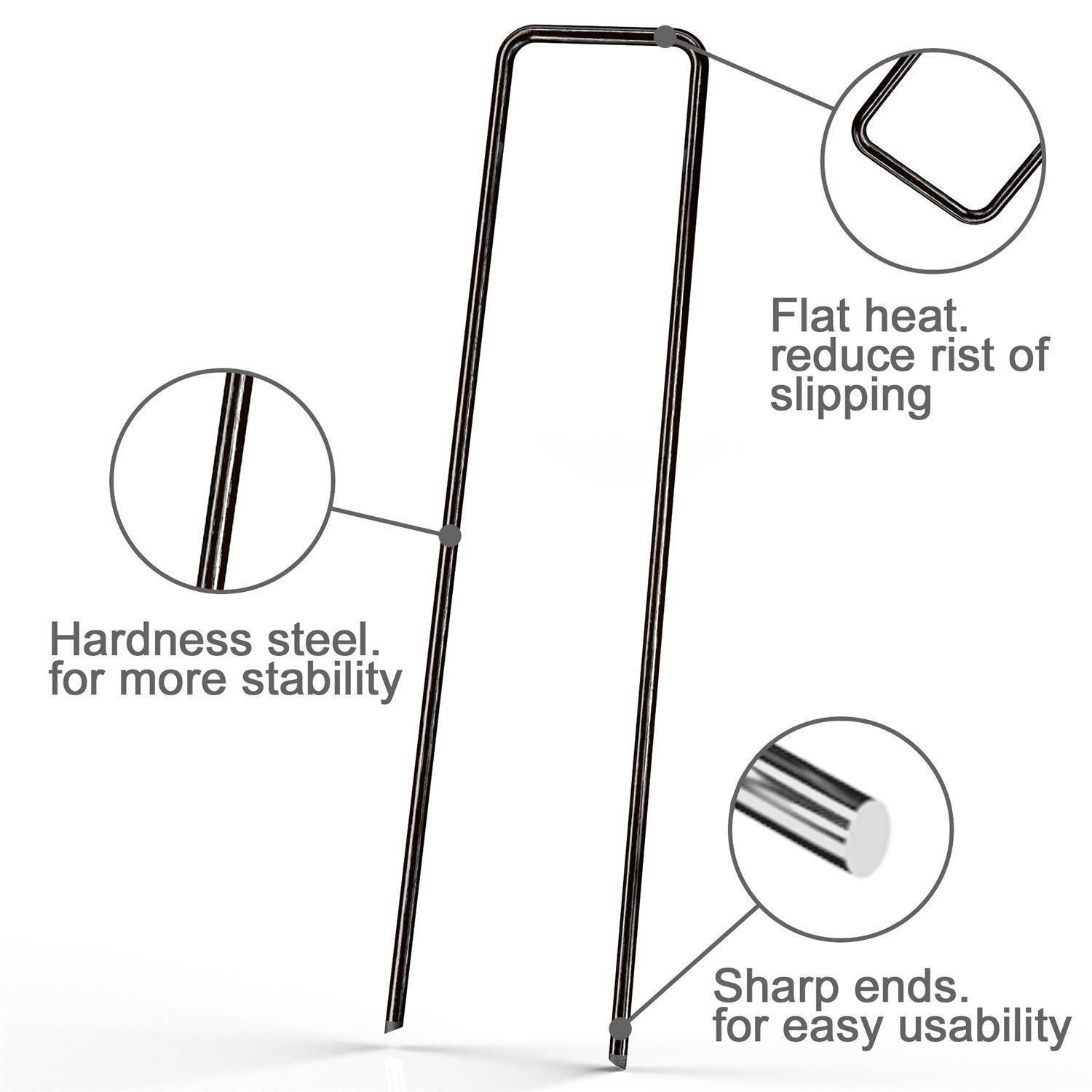 Intirilife 50 x Erdanker 150 x 25 x 2,7 mm aus schwarzem Stahl Rostfrei - Unkrautvlies Befestigung Erdnagel Bodennagel Widerhaken