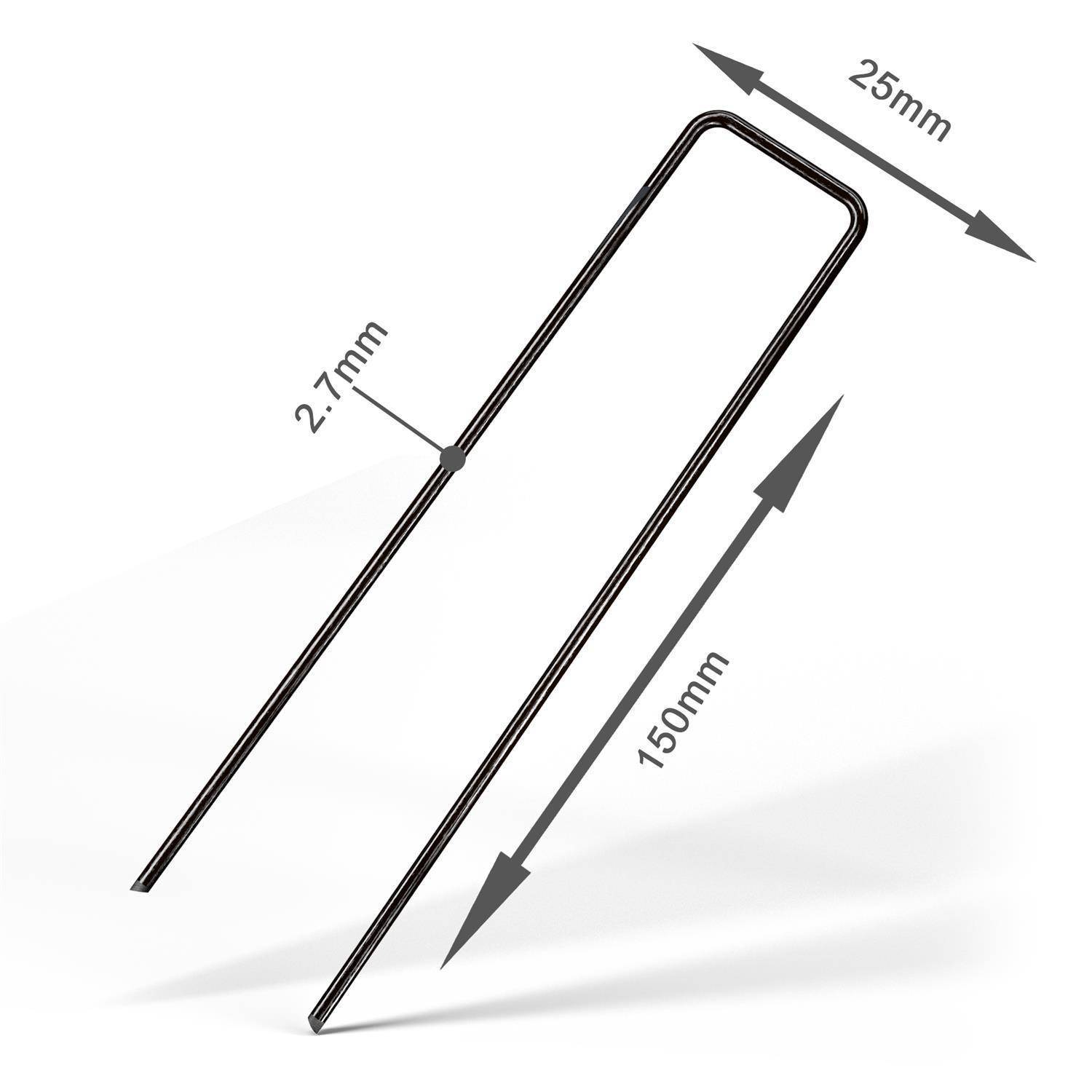 Intirilife 100 x Erdanker 150 x 25 x 2,7 mm aus schwarzem Stahl Rostfrei - Unkrautvlies Befestigung Erdnagel Bodennagel Widerhaken